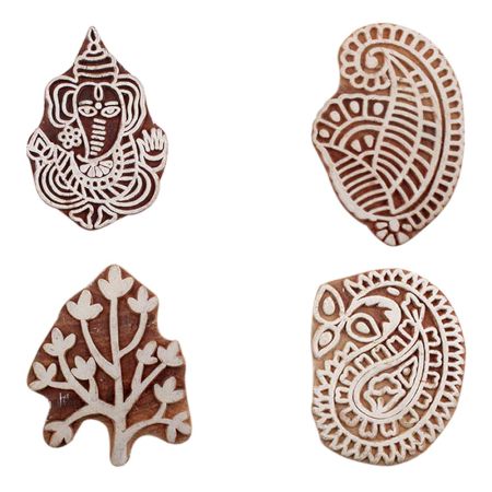 Set of 4 Piece New Mix Wooden Printing Block